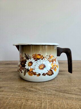 Vintage Enamelware Saucepan Cook Pan with Floral Design